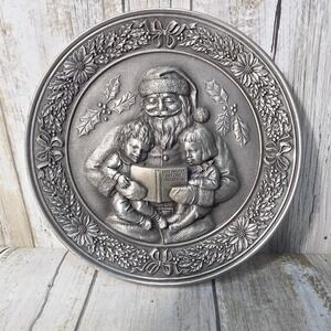 1978 Hudson Fine Pewter Santa Night Before Christmas Plate Albert Petitto 6in
